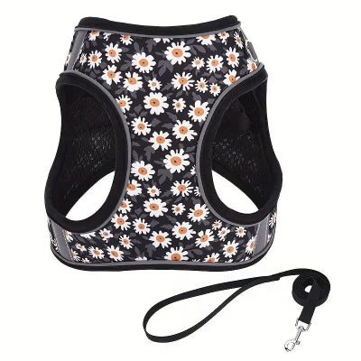 harnais petit chien fleurs noir confortable respirant