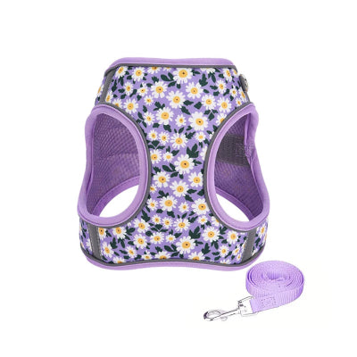 harnais petit chien fleurs violet confortable elegant