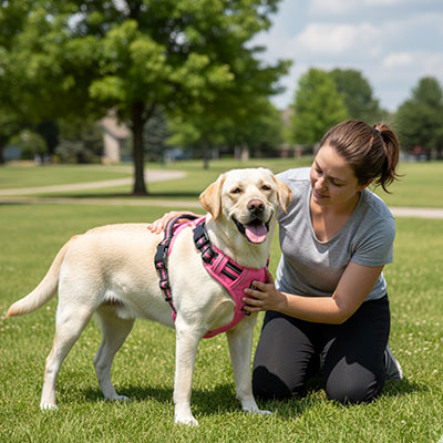harnais pour chien confort et controle rose labrador femme promenade parc