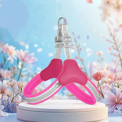 harnais-pour-chien-rose-fuchsia-printemps-reflechissant-premium-elegant