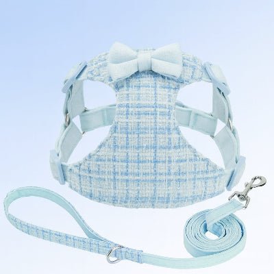harnais pour petit chien bleu noeud laisse ensemble premium