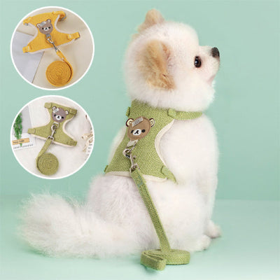 harnais pour petit chien vert laisse respirant confort