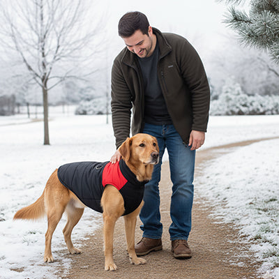 impermeable pour chien hiver neige labrador promenade rouge noir chaud protection