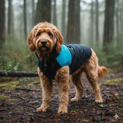 impermeable pour chien pluie foret labradoodle protection resistant bleu turquoise noir