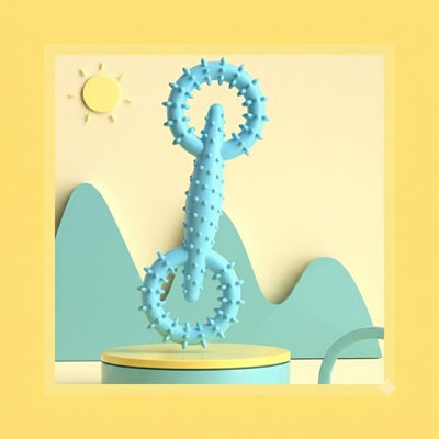 jouet chien indestructible cactus caoutchouc bleu picots dentition fond jaune