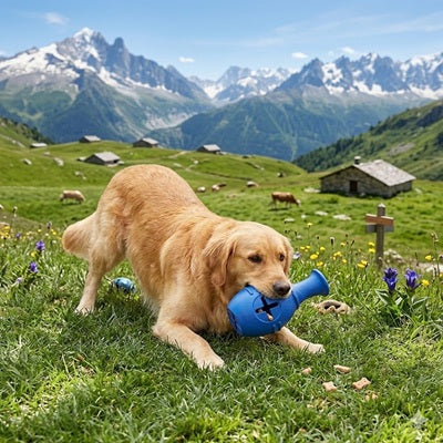 jouet chien kong bleu golden retriever alpage montagne friandises