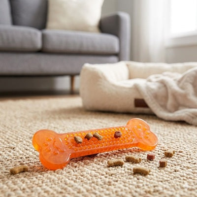 jouet indestructible pour chien os orange friandises distributeur tapis salon