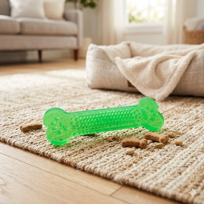 jouet indestructible pour chien os vert transparent tapis naturel friandises