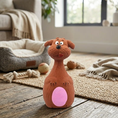 jouet pour chien figurine chien brun latex salon parquet panier