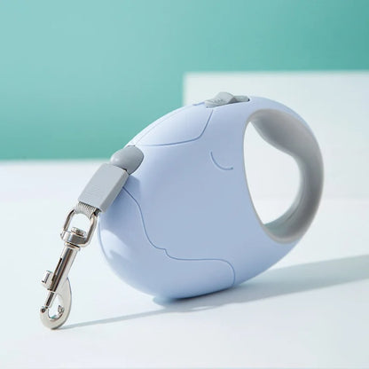 laisse de chien retractable bleu lavande fond turquoise crochet métal
