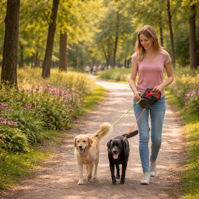 laisse double pour chien promenade parc double labrador