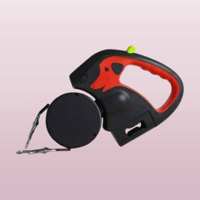 laisse double pour chien rouge noir retractable ergonomique