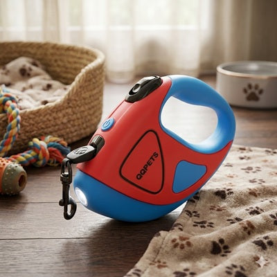 Laisse enrouleur gros chien LED rouge poignée ergonomique qqpets