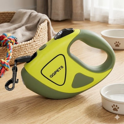 Laisse enrouleur gros chien LED vert anis poignée ergonomique qqpets