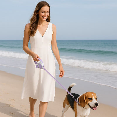 laisse enrouleur pour chien retractable automatique plage promenade golden retriever