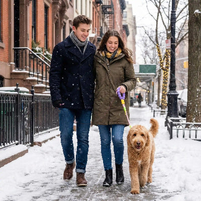 laisse-pour-chien-couple-promenade-hiver-neige-ville-chien-roux