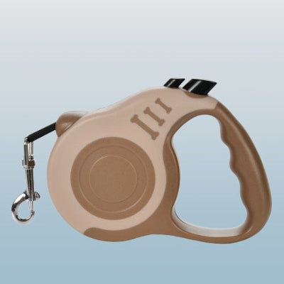 laisse pour chien enrouleur retractable cafe avec poignee ergonomique bouton de verrouillage et mousqueton metalique pour attacher au collier