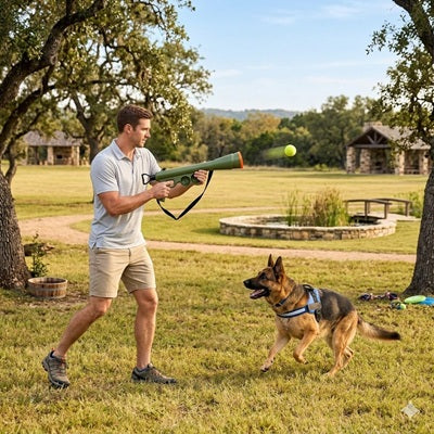 Lance balle chien berger allemand homme jardin tir tennis extérieur