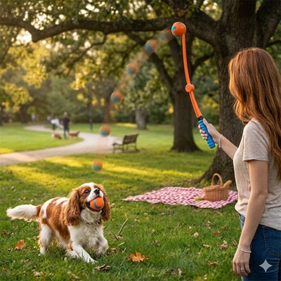 lanceur de balle chien cavalier king charles femme pique nique