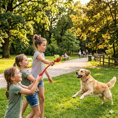 Lanceur de balle pour chien enfants golden retriever parc jeu