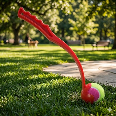 Lanceur de balle pour chien rouge balle tennis herbe parc