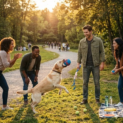 Lanceurs de balle pour chien labrador parc famille coucher de soleil