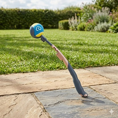 Lanceurs de balle pour chien télescopique terrasse pierre vue angle