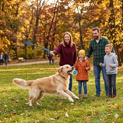 lanceurs de balles pour chien famille golden retriever automne parc
