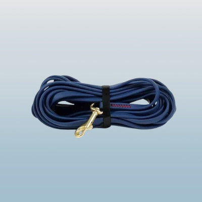 longe-chien-bleu-marine-enroulee-mousqueton-dore-qualite-premium-resistant