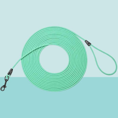 longe chien bleue longue mousqueton poignee resistant entrainement rappel