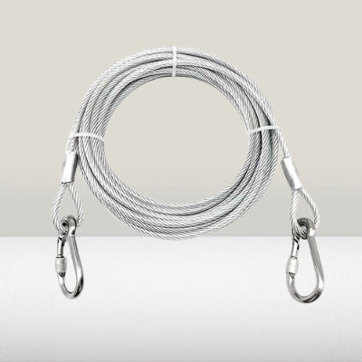 longe chien cable acier galvanise 9m double mousqueton resistant exterieur securite