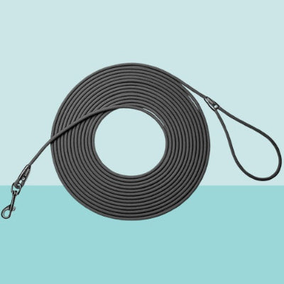 longe chien noir longue mousqueton poignee resistant entrainement rappel qualite