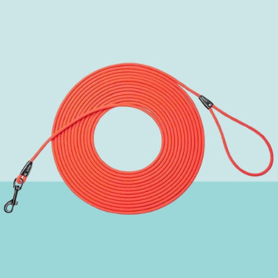 longe chien rouge corail longue mousqueton poignee resistant entrainement rappel