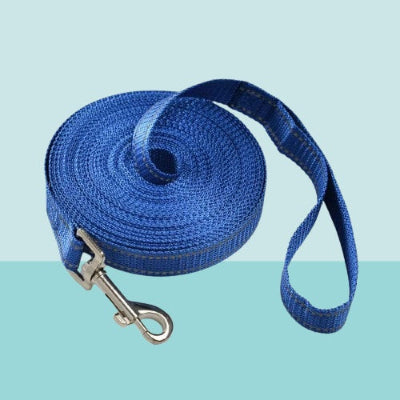 longe pour chien bleue longue mousqueton metal resistant entrainement rappel qualite