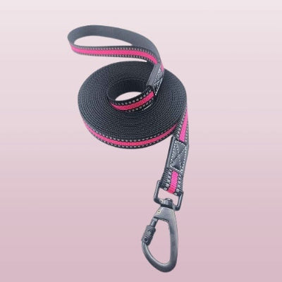 longe pour chien rose reflechissante mousqueton metal qualite premium resistante