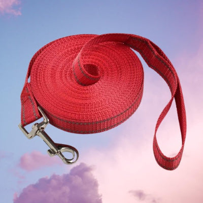 longe pour chien rouge longue mousqueton metal resistant entrainement rappel qualite