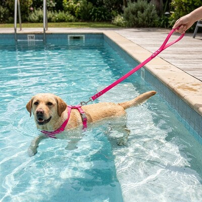 longes chien pvc rose impermeable labrador piscine natation eau ete