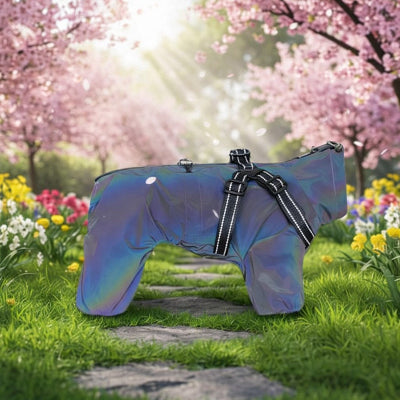 manteau chien action bleu camouflage printemps impermeable harnais reflechissant exterieur style