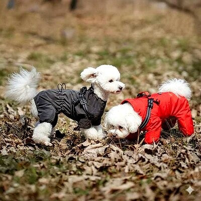 manteau chien action rouge noir impermeable harnais exterieur protection duo style