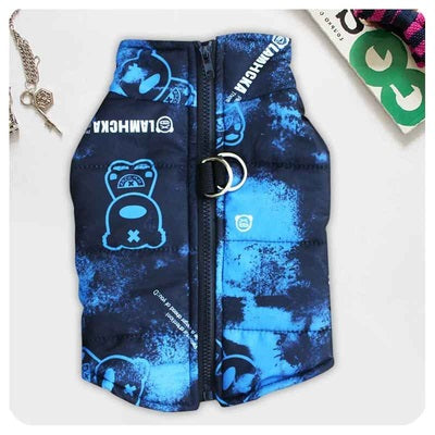 manteau chien bleu motif ours lamhcra harnais design urbain premium