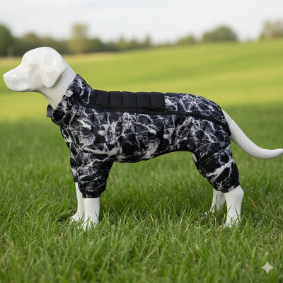 manteau chien collier impermeable noir marbre hiver grand chien protection