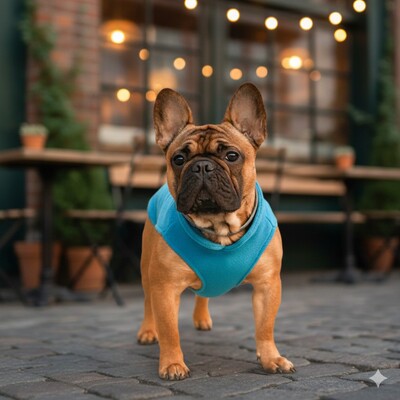 manteau chien hiver bleu bouledogue francais urbain polaire chaud ville confortable premium