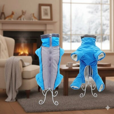 manteau chien impermeable bleu hiver interieur double vue produit confort chaleur