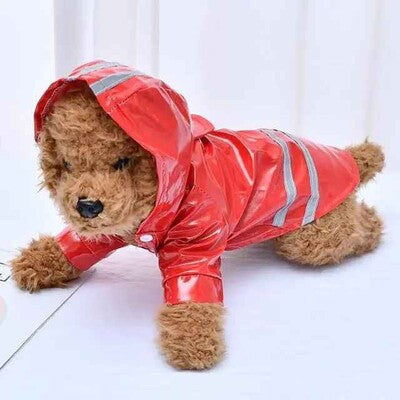 manteau chien impermeable rouge reflechissant capuche bouton pression caniche