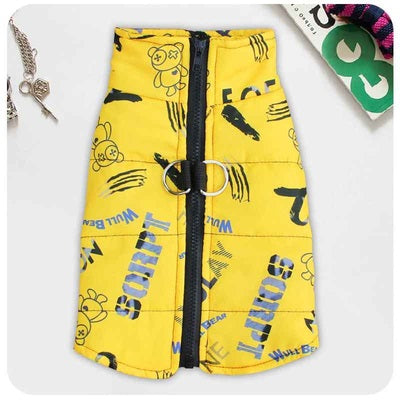 manteau chien jaune motif ours wild bear harnais mode canin