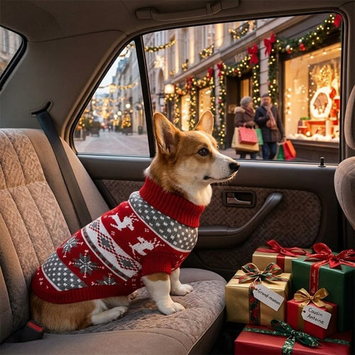 Manteau chien laine rouge corgi voiture cadeaux Noël