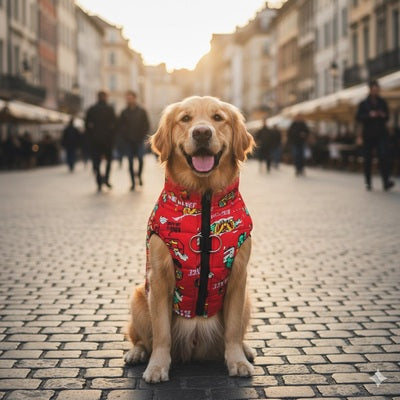manteau chien rouge golden retriever ville europenne harnais king dance
