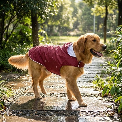 manteau de pluie chien impermeable golden retriever balade parc pluie