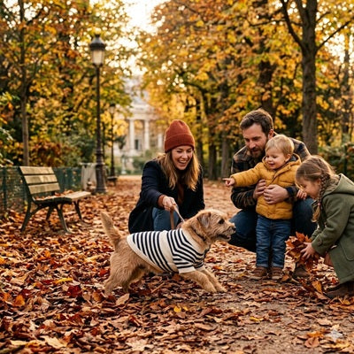 Manteau en laine pour chien à tricoter famille parc automne