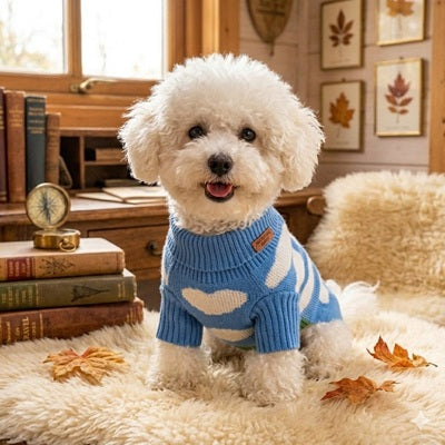 Manteau en laine pour chien Bichon bleu automne intérieur